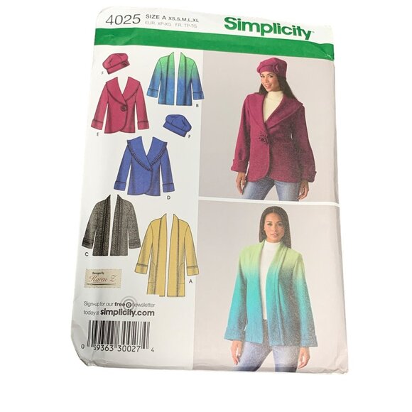Simplicity 4025 Sewing Pattern Womens Stylish Jacket Hats Sizes 6-24 uncut - Picture 1 of 2